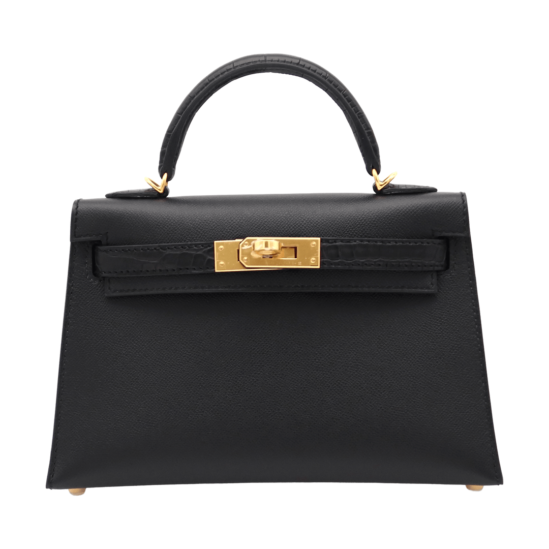 HERMÈS エルメス ミニケリー ドゥ タッチ ブラック ヴォーマダム/アリゲーターマット ゴールド金具 W刻印