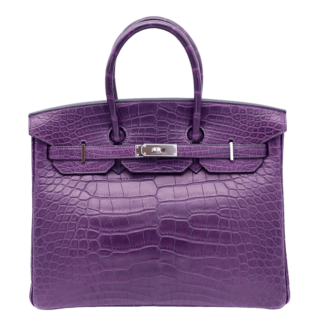 HERMÈS エルメス バーキン35 カシス アリゲーター シルバー金具 □M刻印