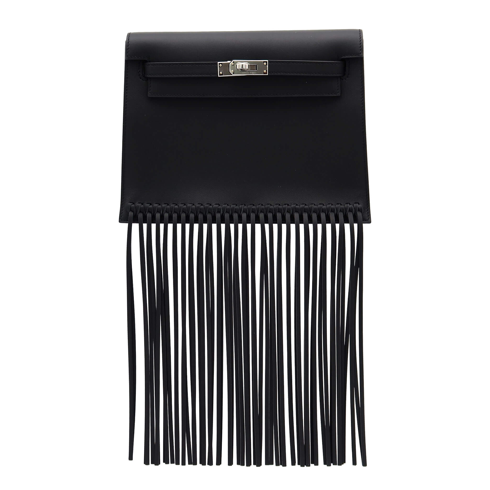 HERMES Kelly Dance fringe bag in black swift with palladium