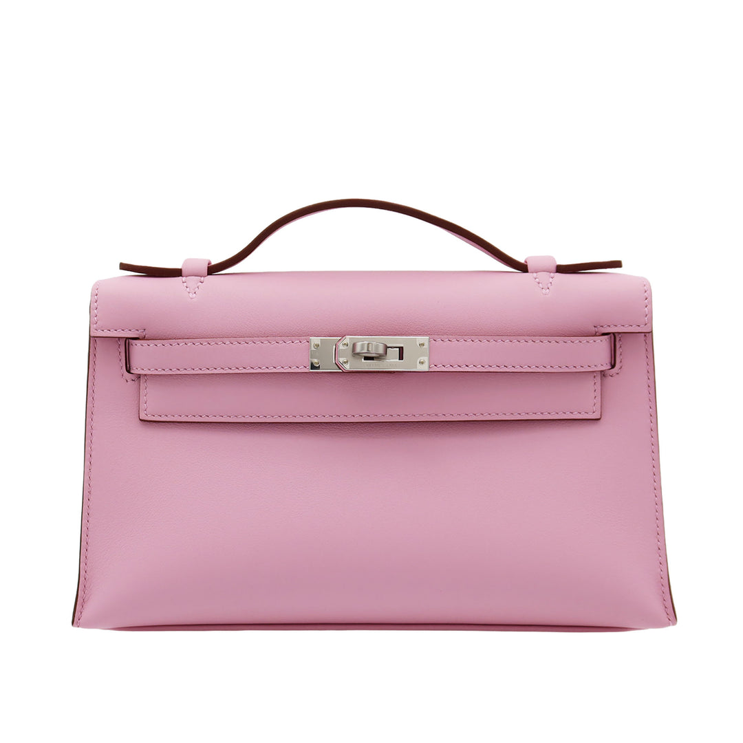 HERMÈS Kelly Pochette Mauve Sylvestre Swift Palladium Hardware (PHW) Stamp G
