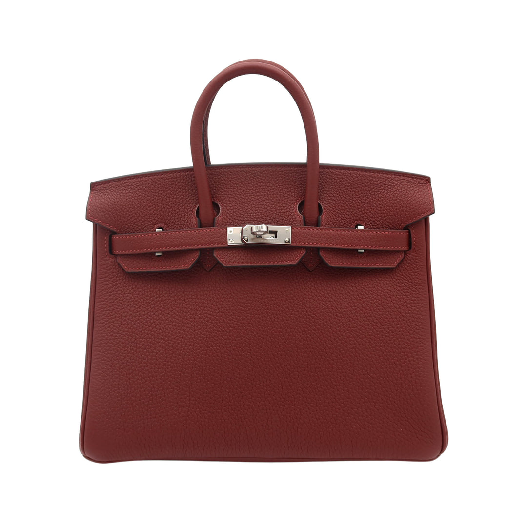 HERMES Birkin 25  Rouge Ash  Togo Palladium  Hardware G Stamp - GINZA CELIA