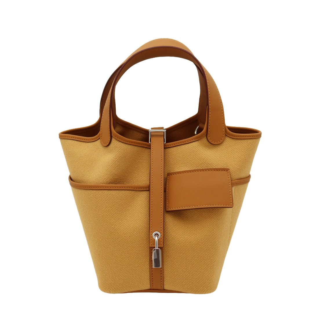 HERMÈS Picotin Lock18 Cargo PAILLE/SESAME Toile H/Swift Palladium Hardware (PHW) Stamp G