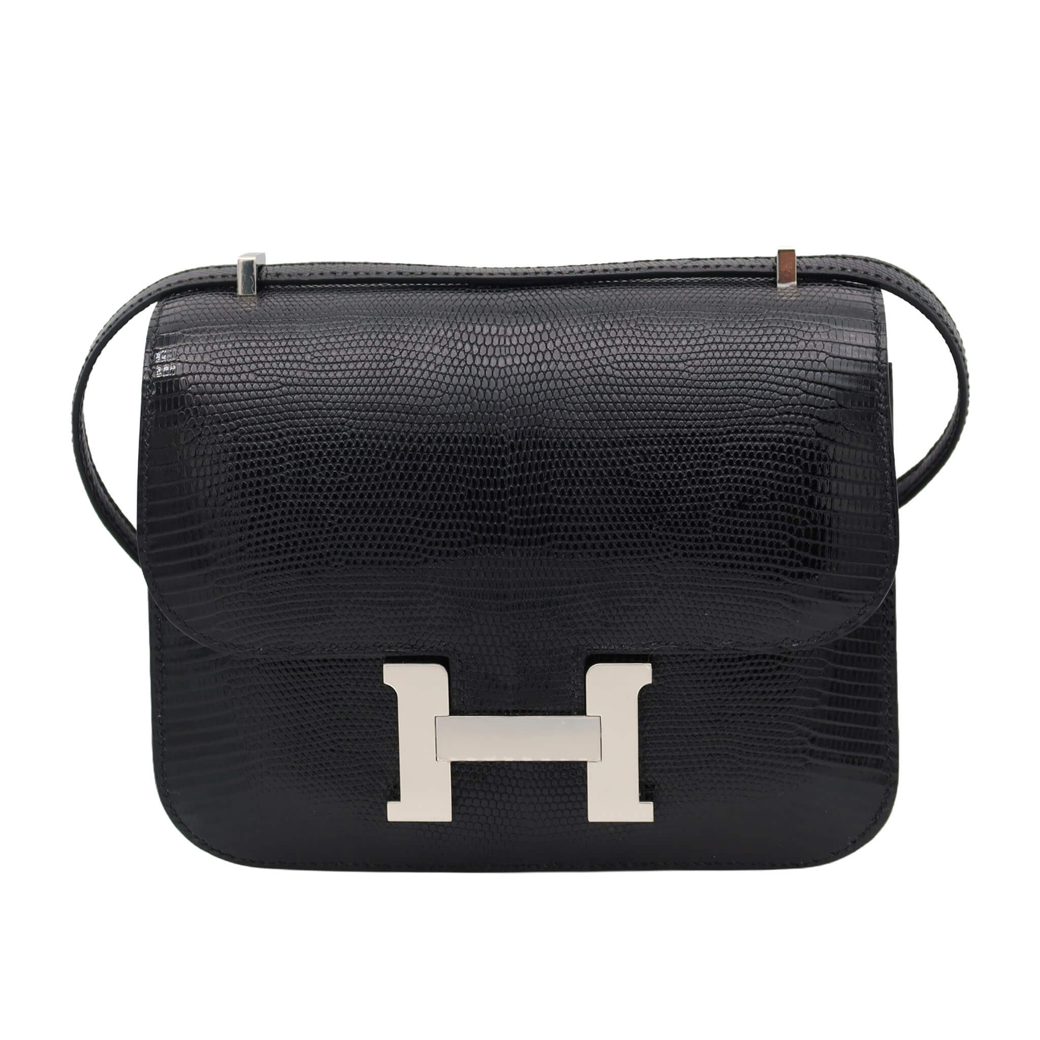 HERMES Constance Miroir 19 Black Lizard Leather with Palladium Hardwar