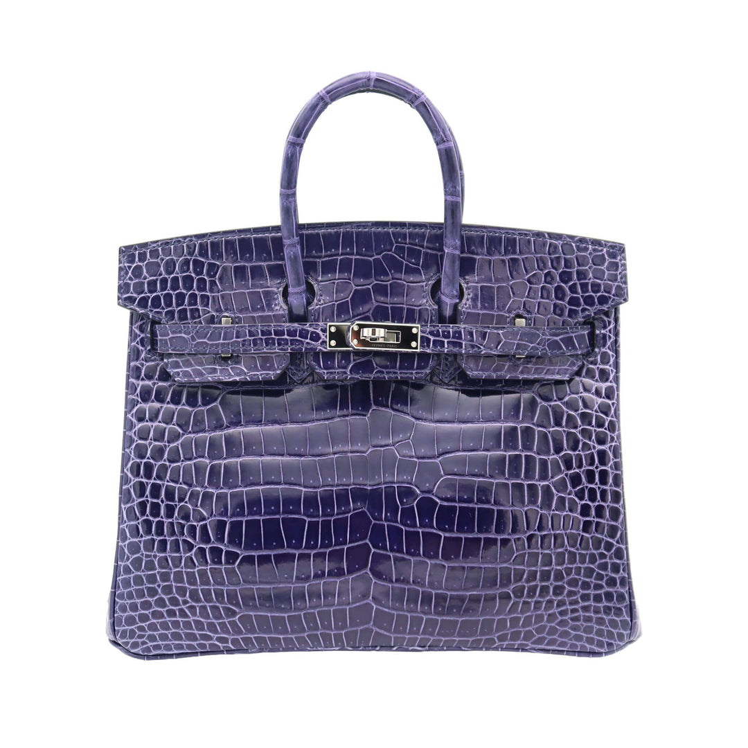 HERMES 愛馬仕 Birkin 25  藍貂色 亮面短吻鰐魚皮 銀扣 D 刻印 - GINZA CELIA