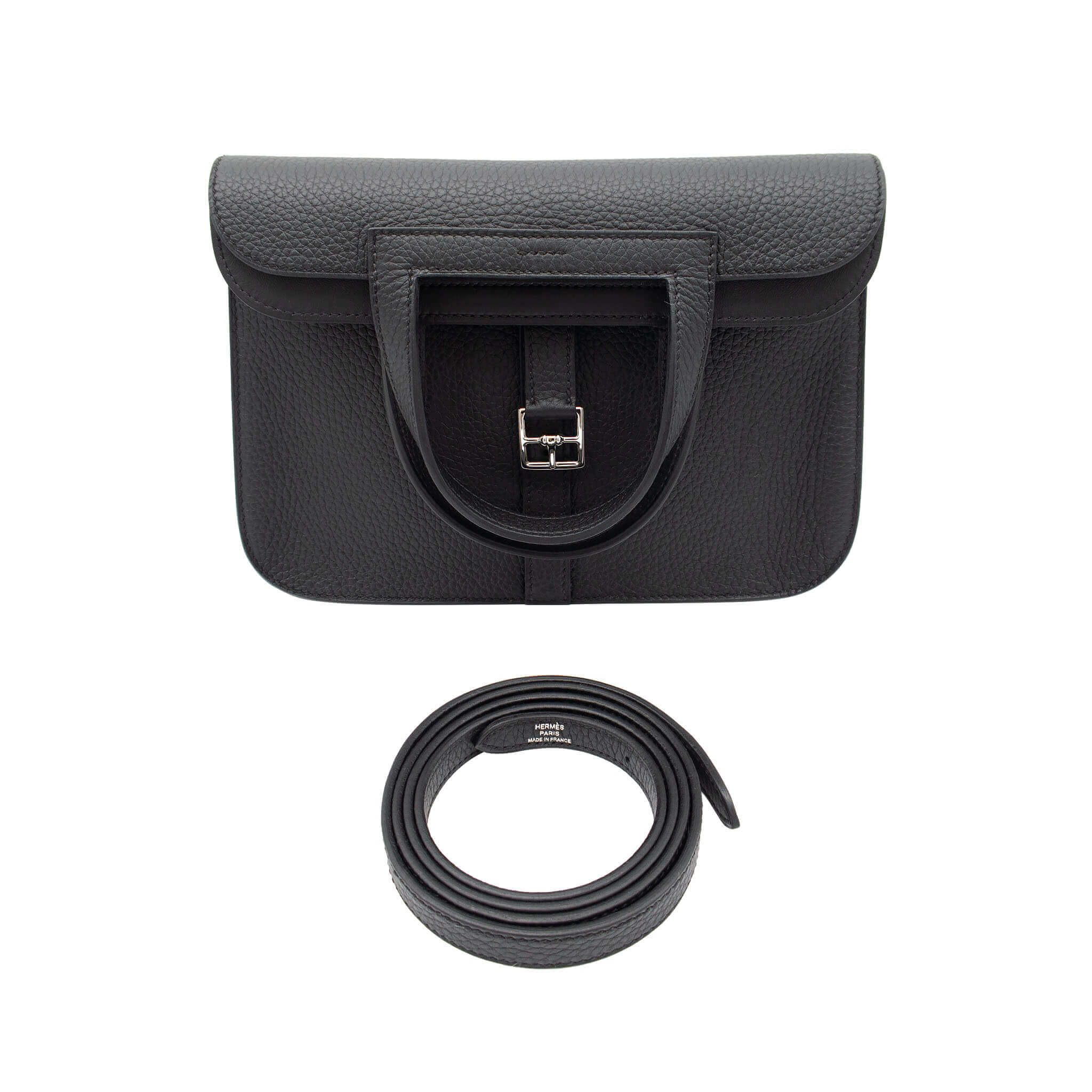 HERMÈS Halzan 25 Black Clemence Palladium Hardware (PHW) Stamp G