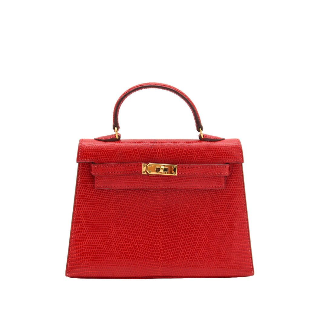 HERMES  エルメス  ケリー 15  リザード  ルージュヴィフ  ゴールド金具  ◯W 刻印