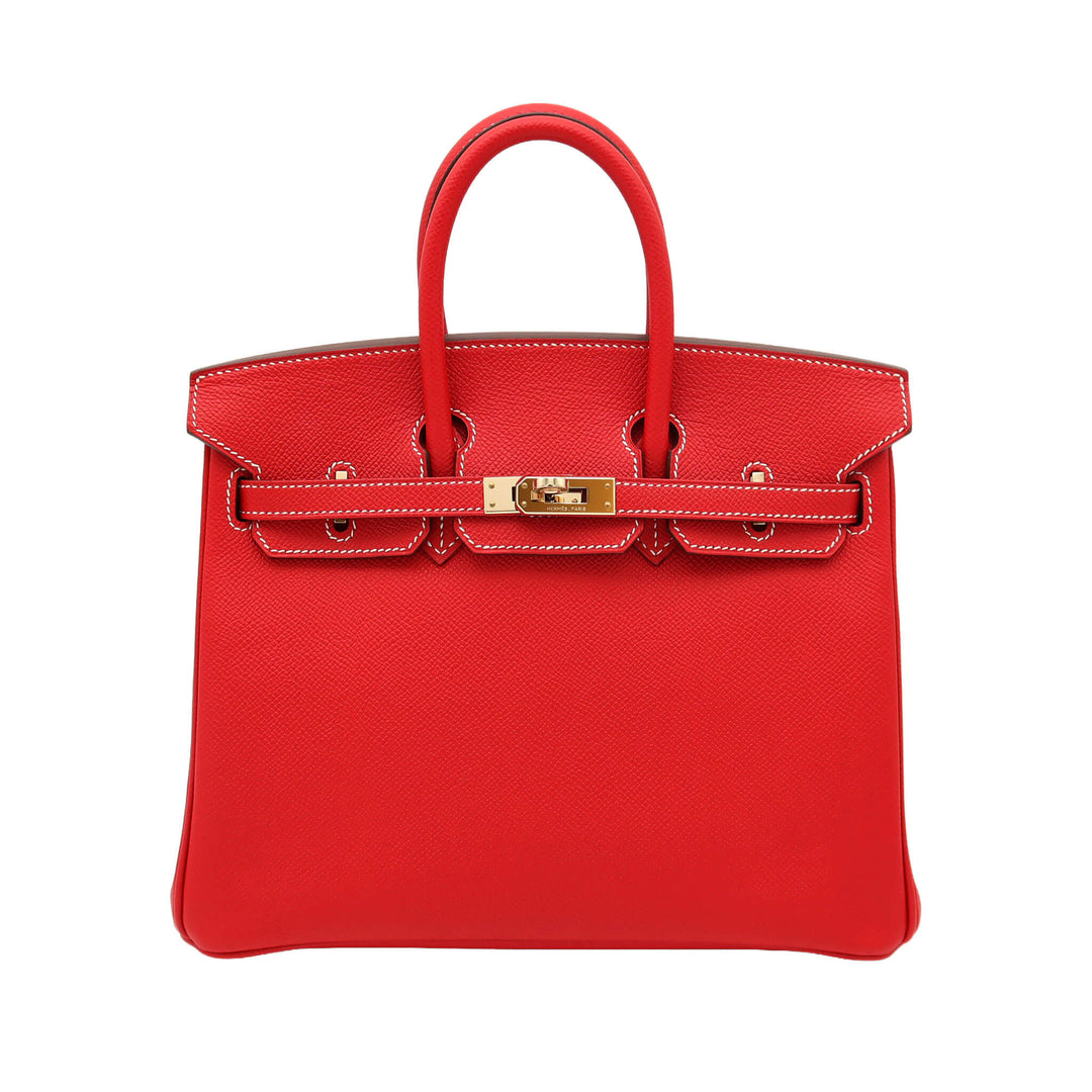 HERMÈS 愛馬仕 Birkin 25 Candy Retourné 國旗紅 Epsom皮 香檳金扣 □P刻