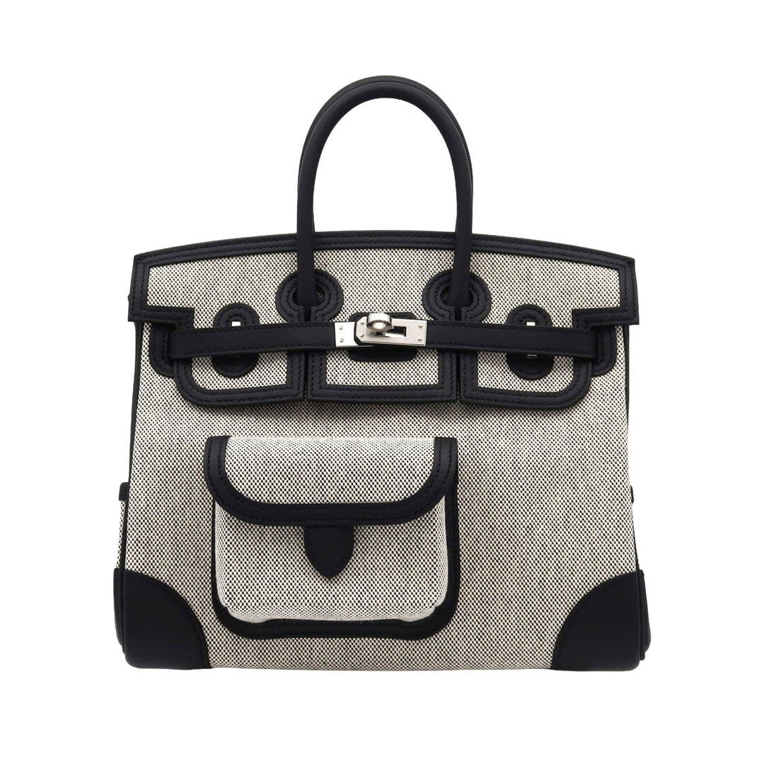 HERMES  エルメス  バーキン 25 カーゴ  エクリュ  ブラック  トワル  スイフト  シルバー金具  K 刻印 - GINZA CELIA