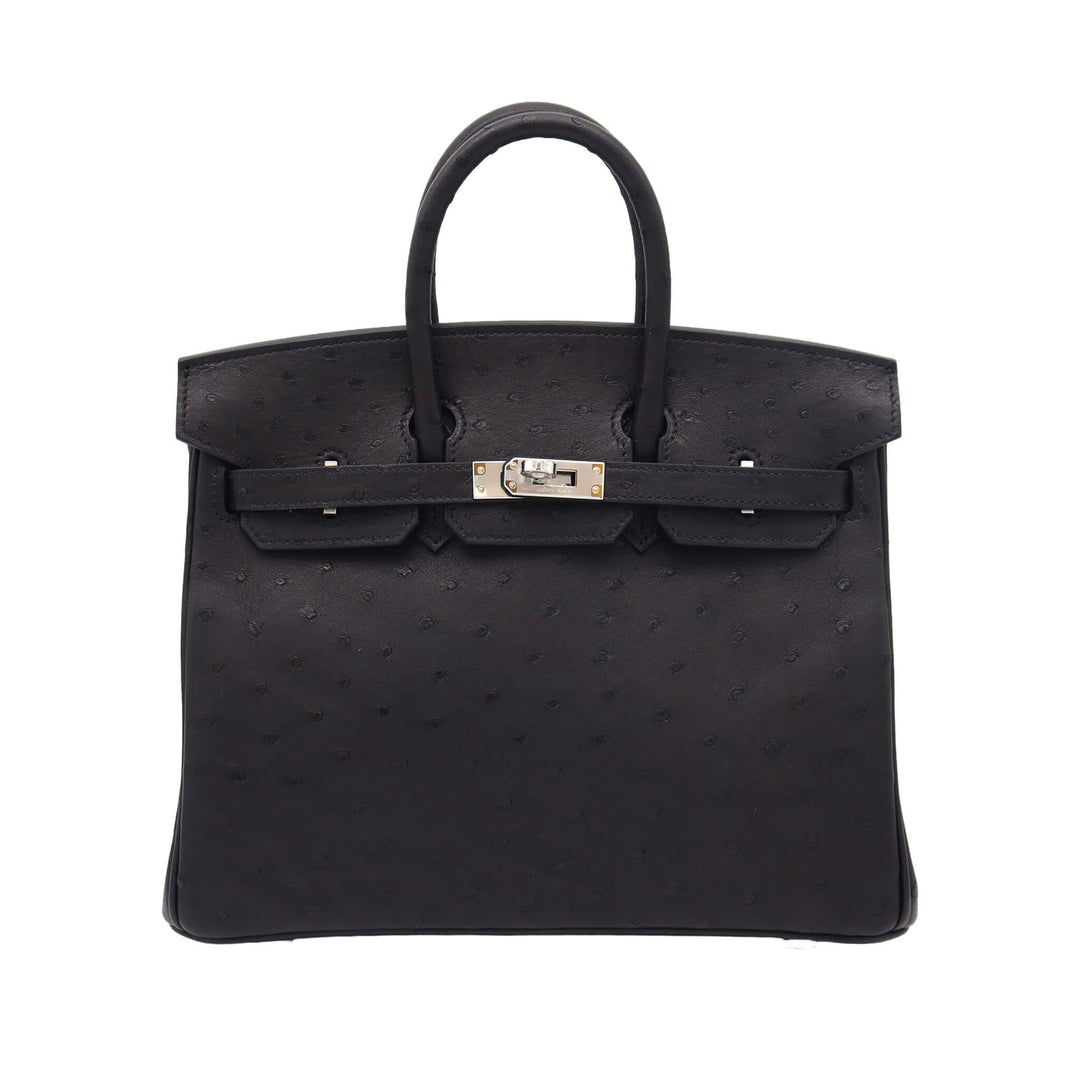HERMES エルメス バーキン25 ブラック オーストリッチ シルバー金具 G刻印