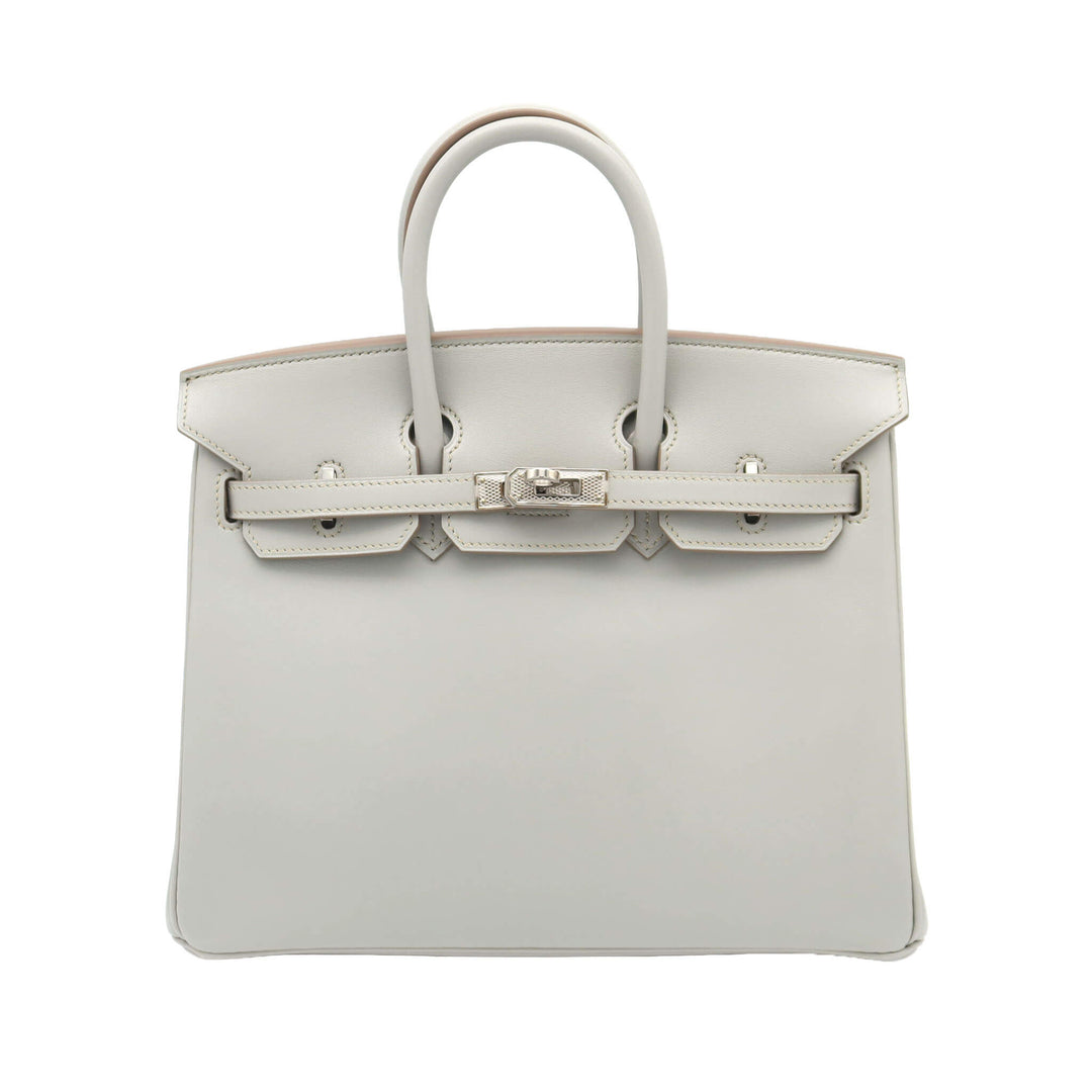 HERMES Birkin 25 Gris Pale Box Calf  Guilloché Hardware  □R Stamp - GINZA CELIA