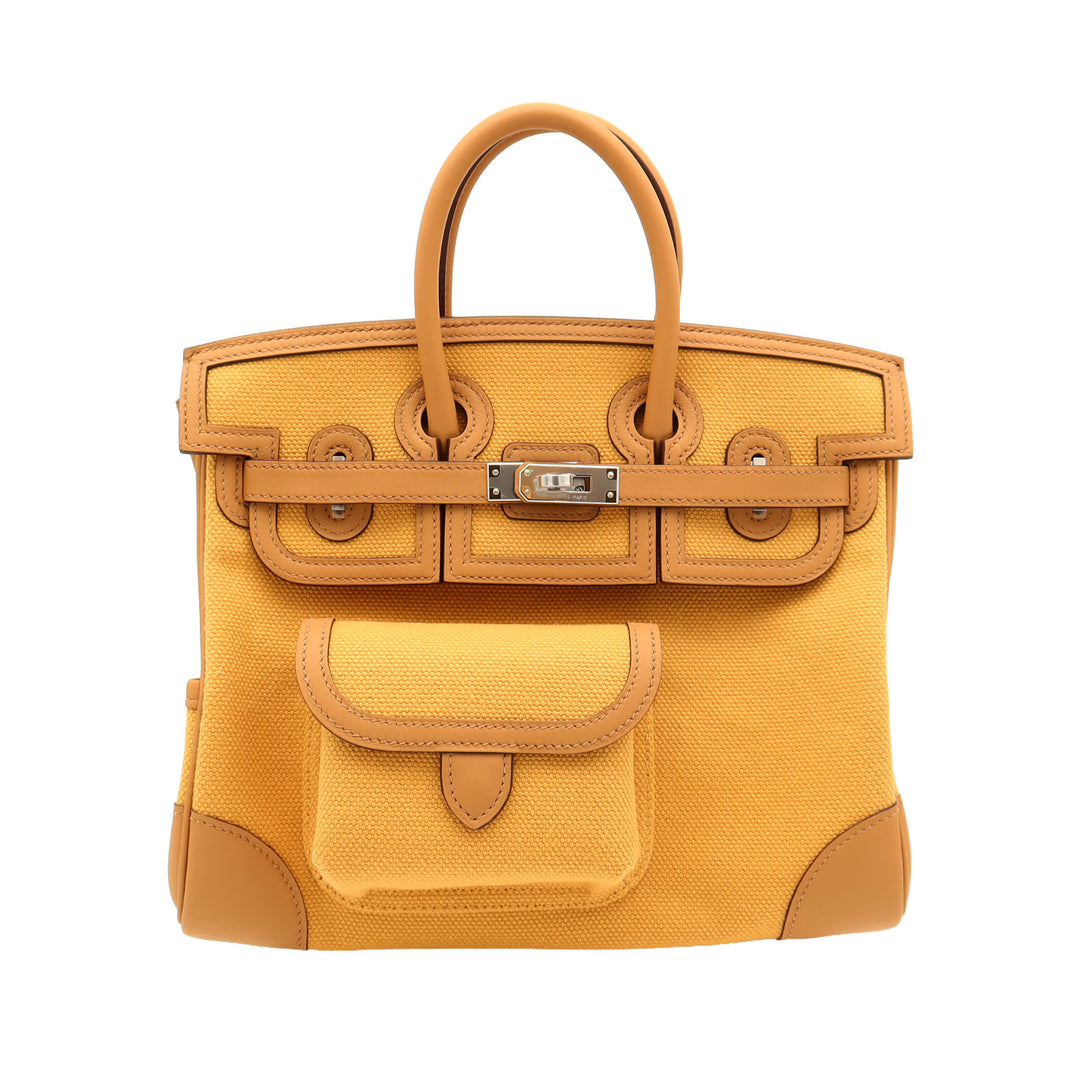 HERMÈS Birkin 25 Cargo Paille/Biscuit Swift/Toile PHW Stempel G