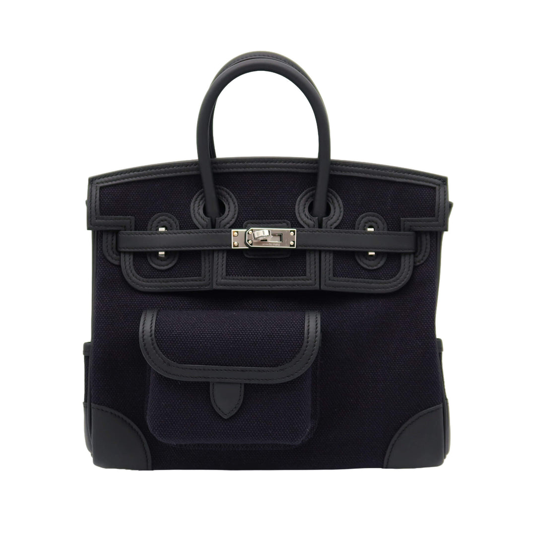 HERMES エルメス バーキン25 カーゴ ブラック トワルゴエラン/スイフト シルバー金具 G刻印 - GINZA CELIA