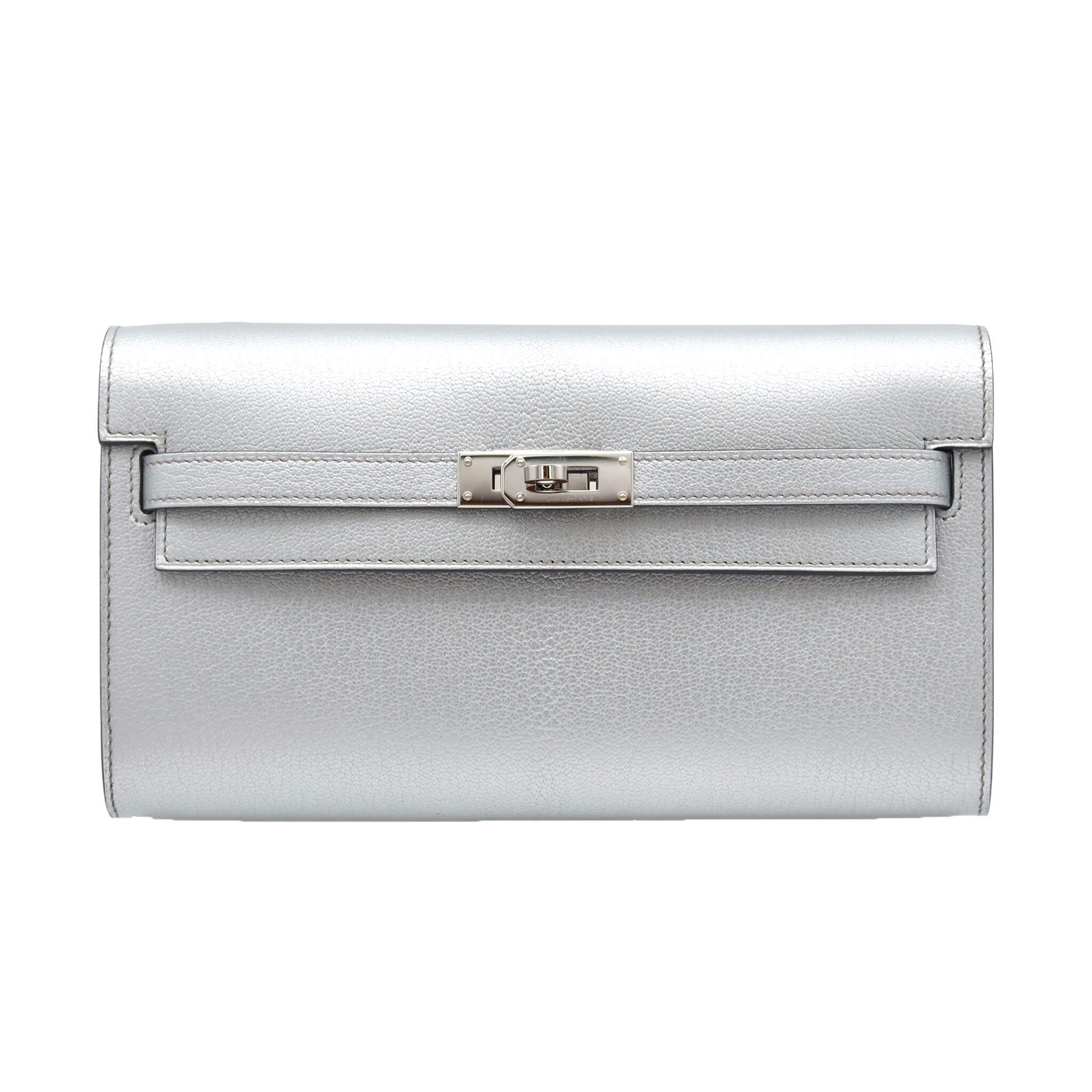 HERMÈS Kelly To Go Argent Chevre Palladium Hardware (PHW) Stamp G