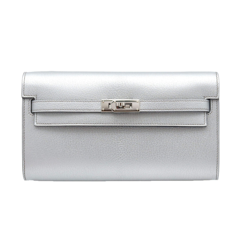 HERMÈS Kelly To Go Argent Chevre Palladium Hardware (PHW) Stamp G