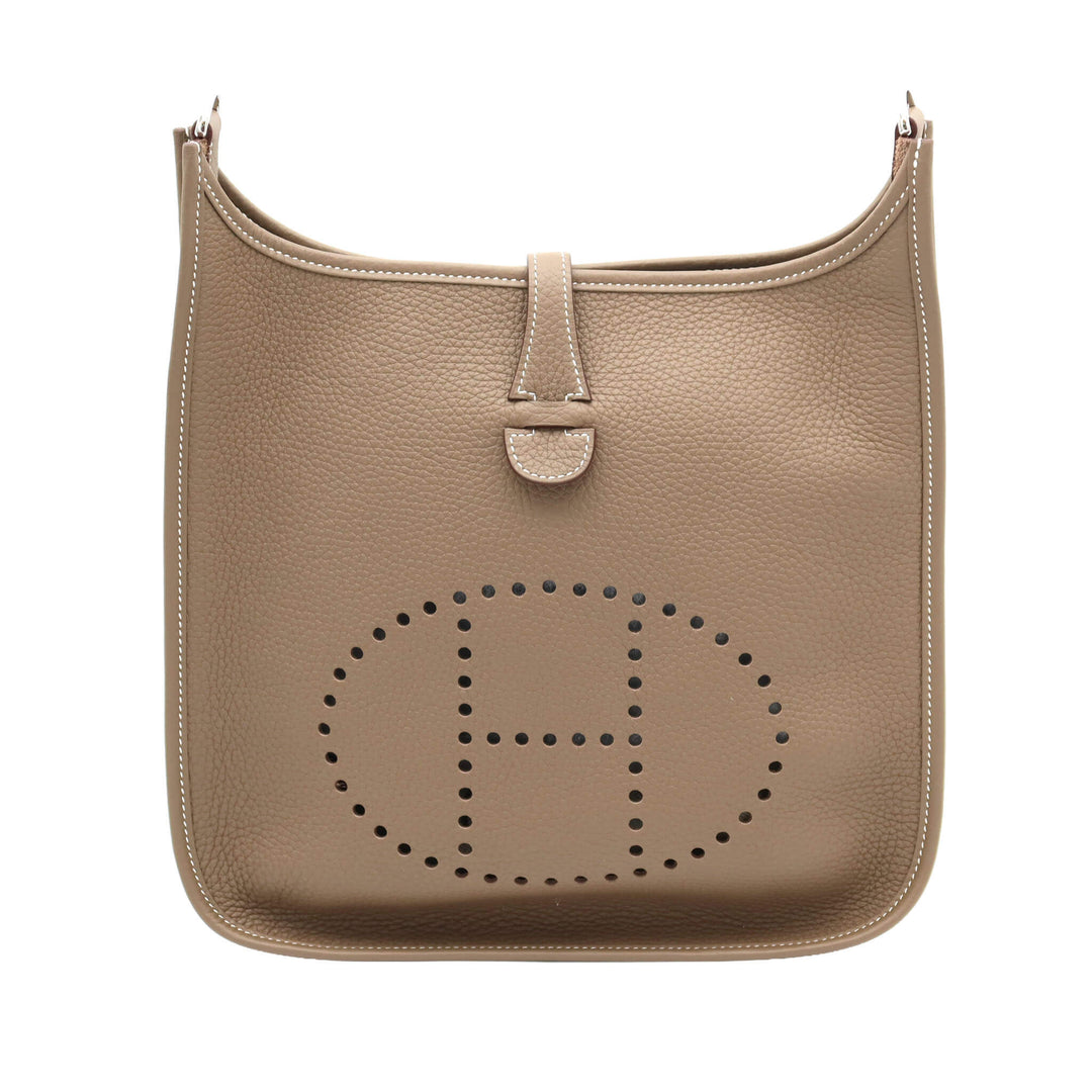 HERMÈS Evelyne 29 Etoupe Clemence Palladium Hardware (PHW) Stamp K