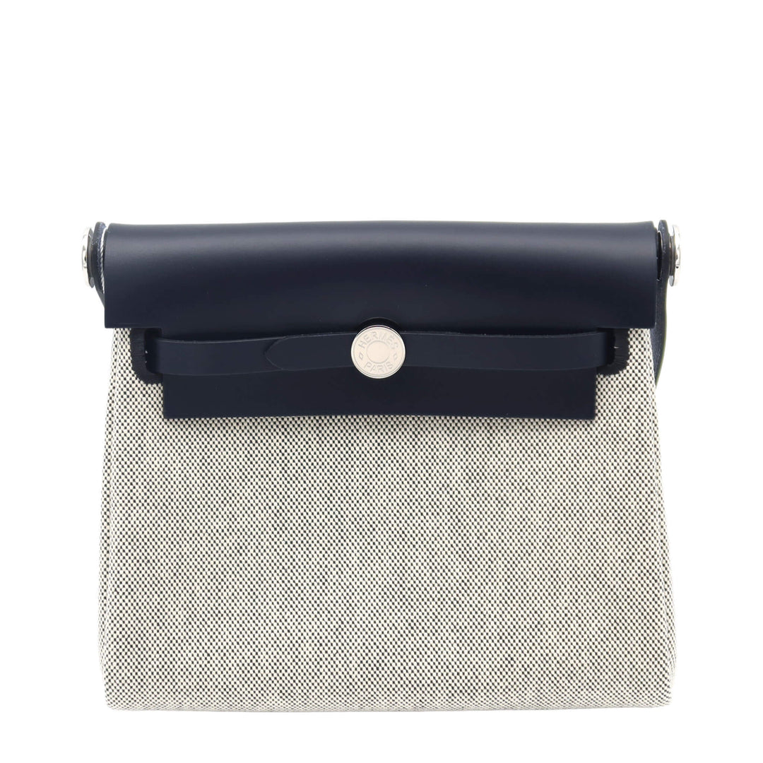 HERMES  エルメス  エールバッグ  ジップ  ミニ   ブルーインディゴ  ヴァッシュハンター  トワル  シルバー金具  K 刻印 - GINZA CELIA