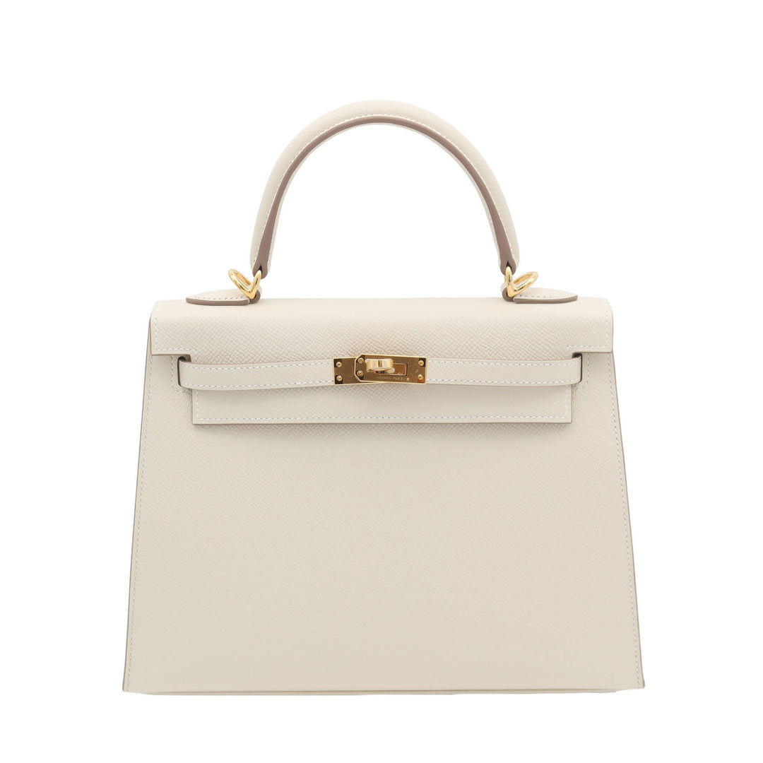 HERMÈS 愛馬仕 Kelly 25 外縫 奶昔白 Epsom皮 金釦 K刻