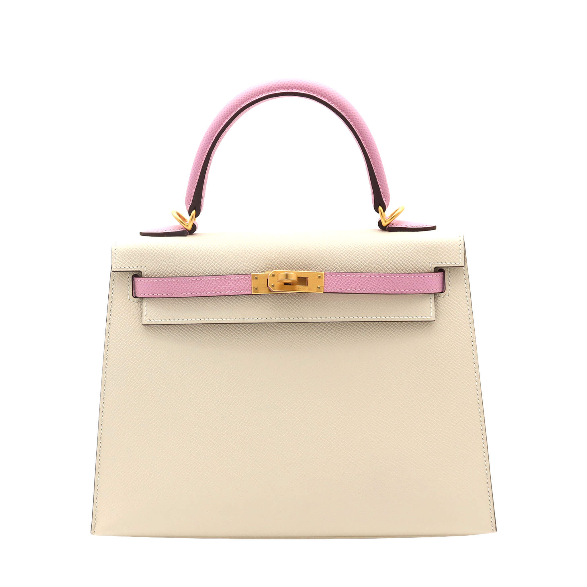 Kelly 25 SPO Craie/Mauve Sylvestre Epsom Brushed Gold Hardware Stamp U
