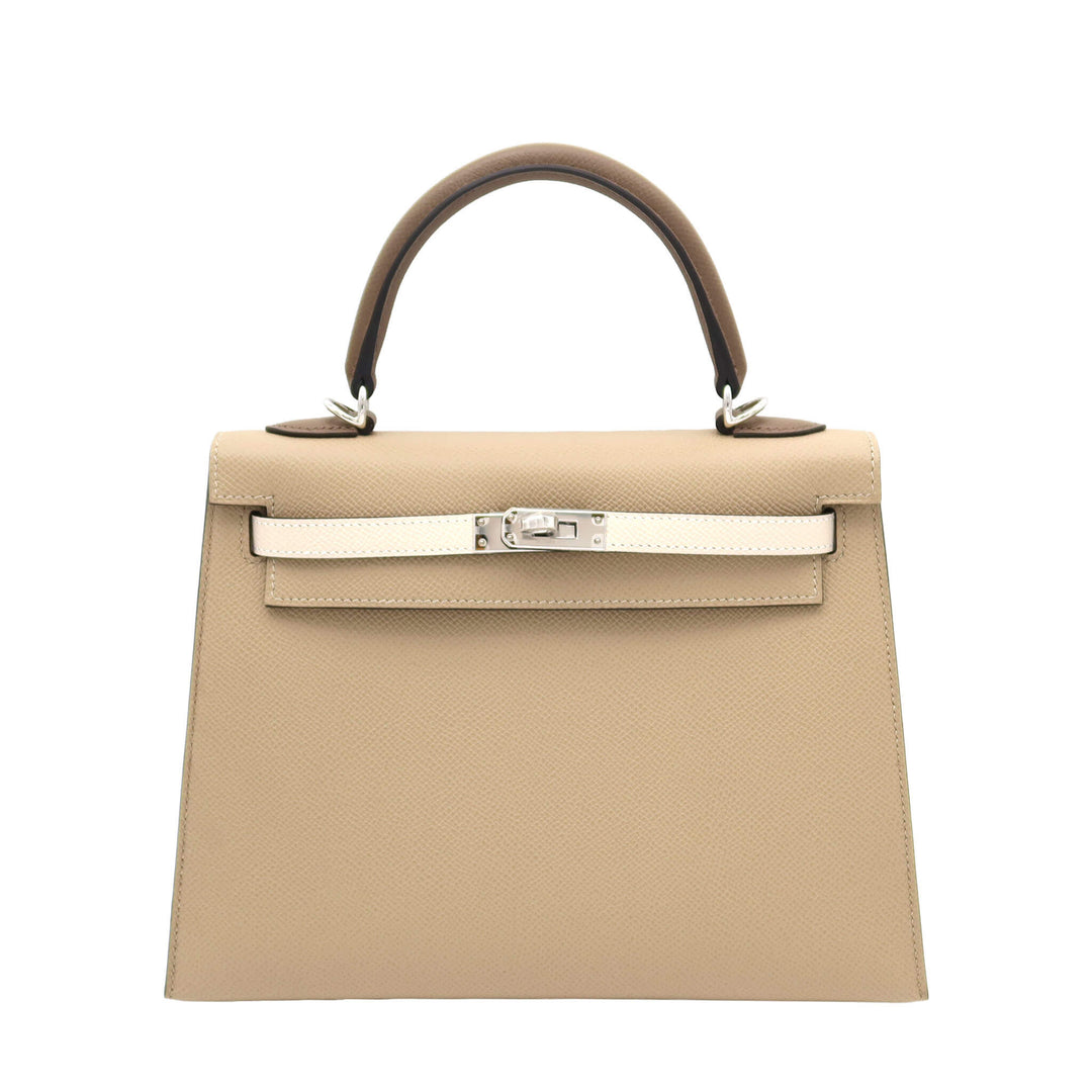 HERMES エルメス ケリー25 セリエ トレンチ/クレ/エトゥープ エプソン シルバー金具 K刻印