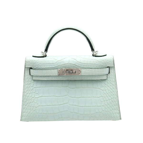 HERMÈS Mini Kelly II Vert Peppermint Matte Alligator PHW Stamp K