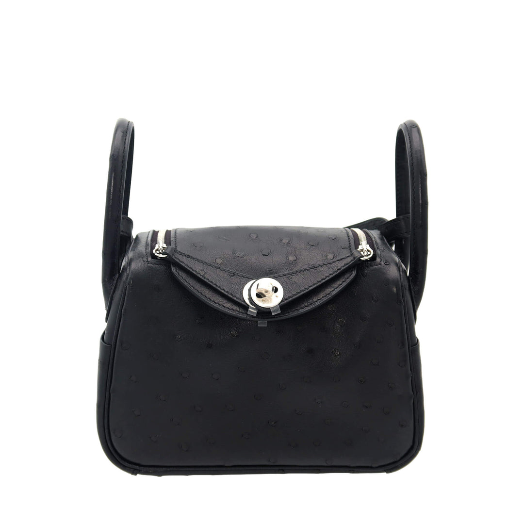 HERMES  エルメス  リンディ ミニ  ブラック  オーストリッチ  シルバー金具  K 刻印 - GINZA CELIA