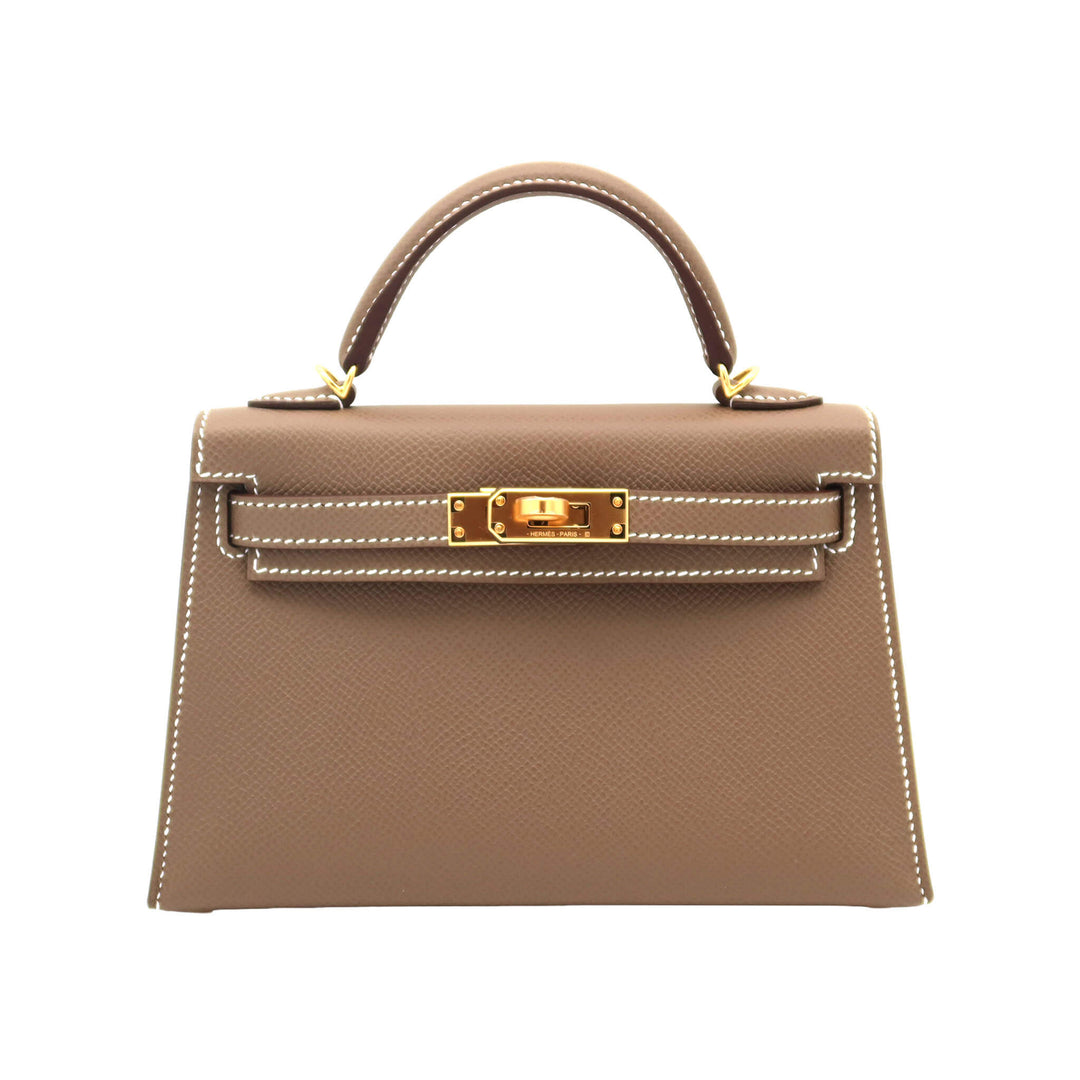 HERMES  エルメス  ミニケリー ドゥ  エトゥープ  エプソン  ゴールド金具  K 刻印 - GINZA CELIA