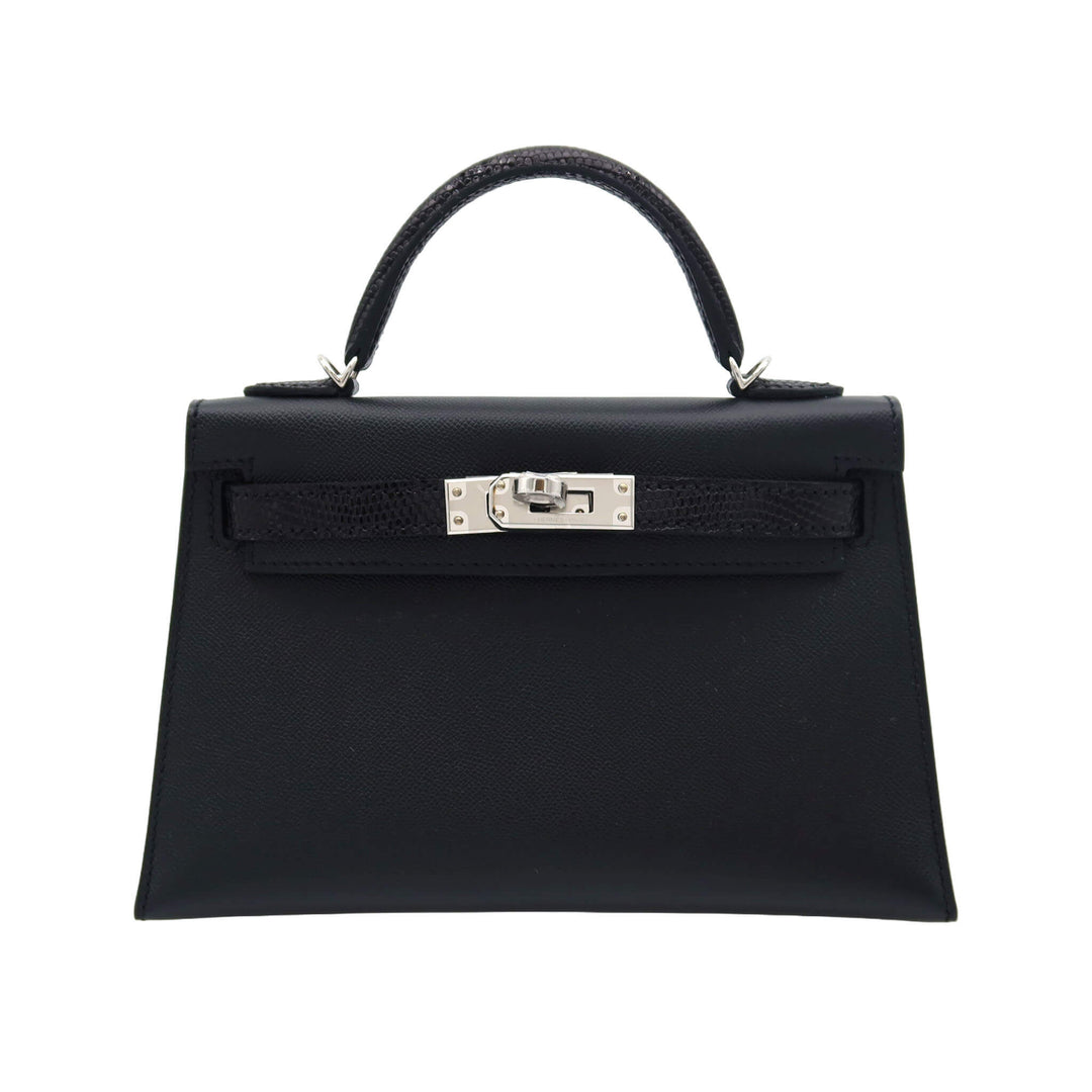 HERMES エルメス ミニケリー ドゥ タッチ ブラック ヴォーマダム/リザード シルバー金具 W刻印