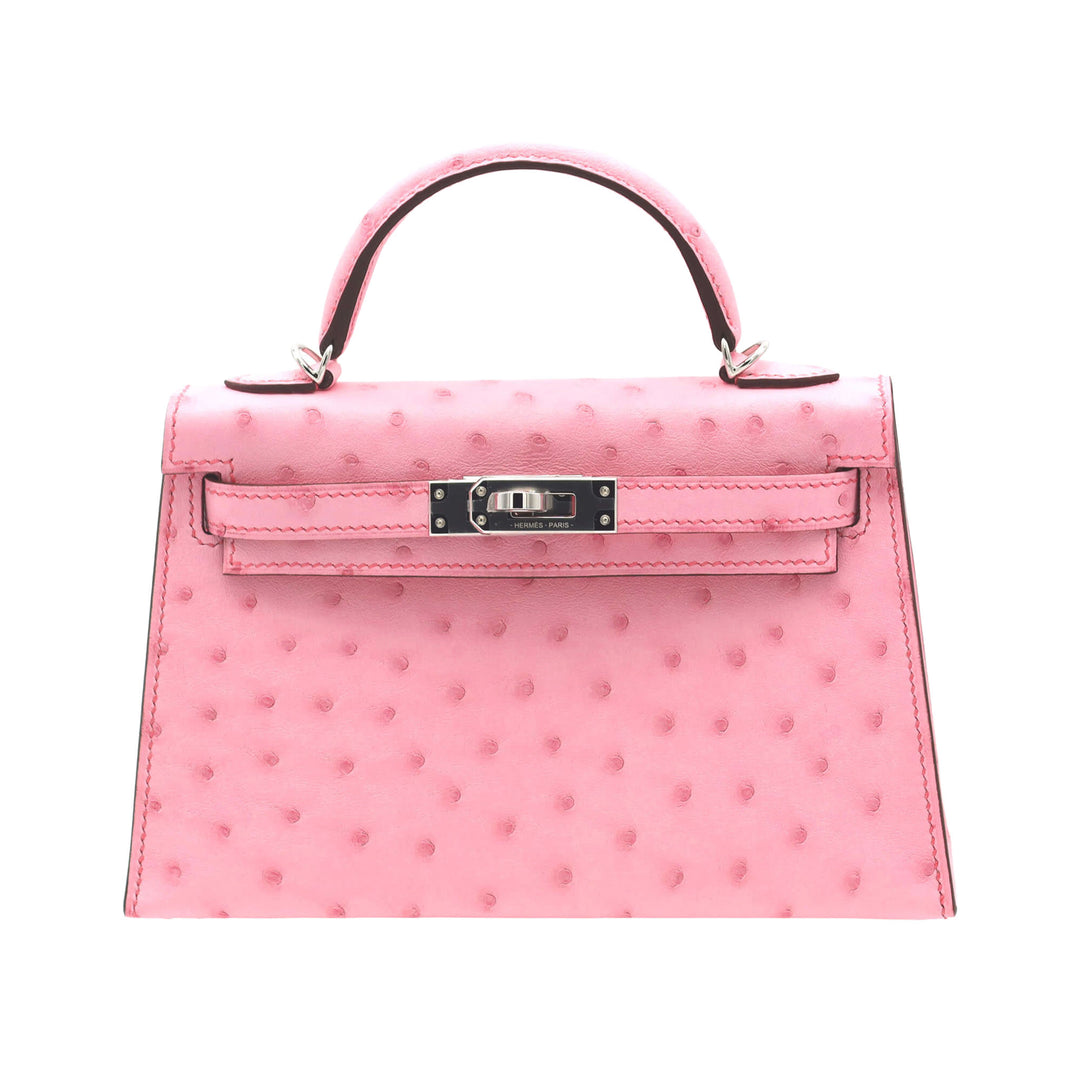 HERMES  エルメス  ミニケリー  ドゥ  ローズバブルガム  オーストリッチ  シルバー金具  K 刻印 - GINZA CELIA