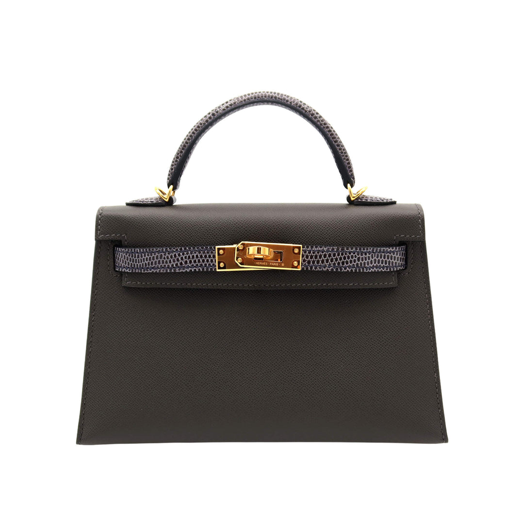 HERMÈS Mini Kelly Touch Graphite Veau Madame/Lizard GHW Stamp B