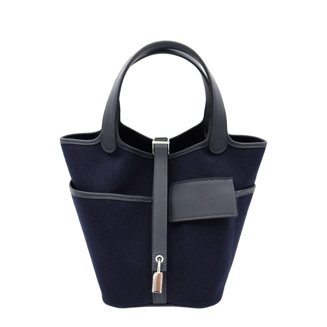 HERMÈS Picotin Lock Cargo 18 BLEU MARINE/CABAN Toile Goéland/Swift Palladium Hardware (PHW) Stamp G