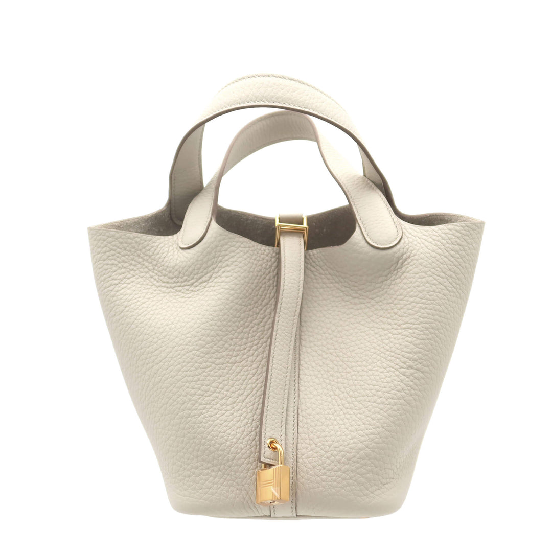 HERMES 愛馬仕 菜篮子18 冰川白8L TC皮 金扣 W刻 - GINZA CELIA