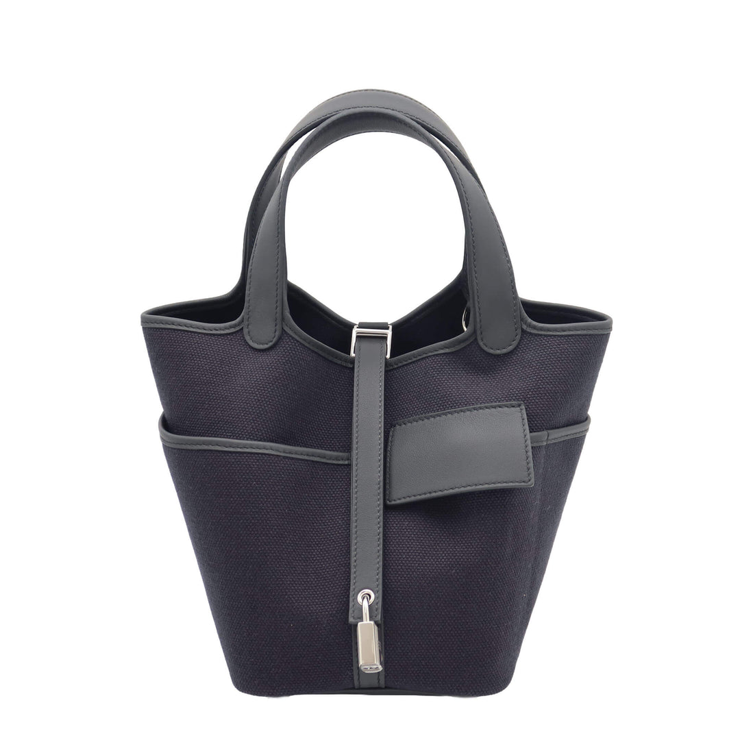 HERMÈS Picotin Lock 18 Cargo Noir Toile / Swift Palladium Hardware (PHW) Stamp G