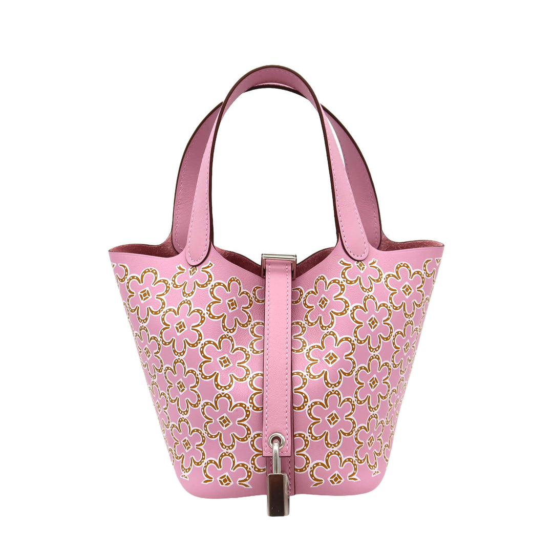 HERMÈS 愛馬仕 菜籃子 14 Micro Lucky Daisy 錦葵紫 Swift皮 銀釦 U刻