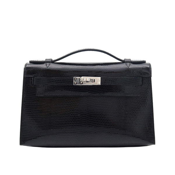 HERMES エルメス ポシェットケリー ブラック リザード シルバー金具 K