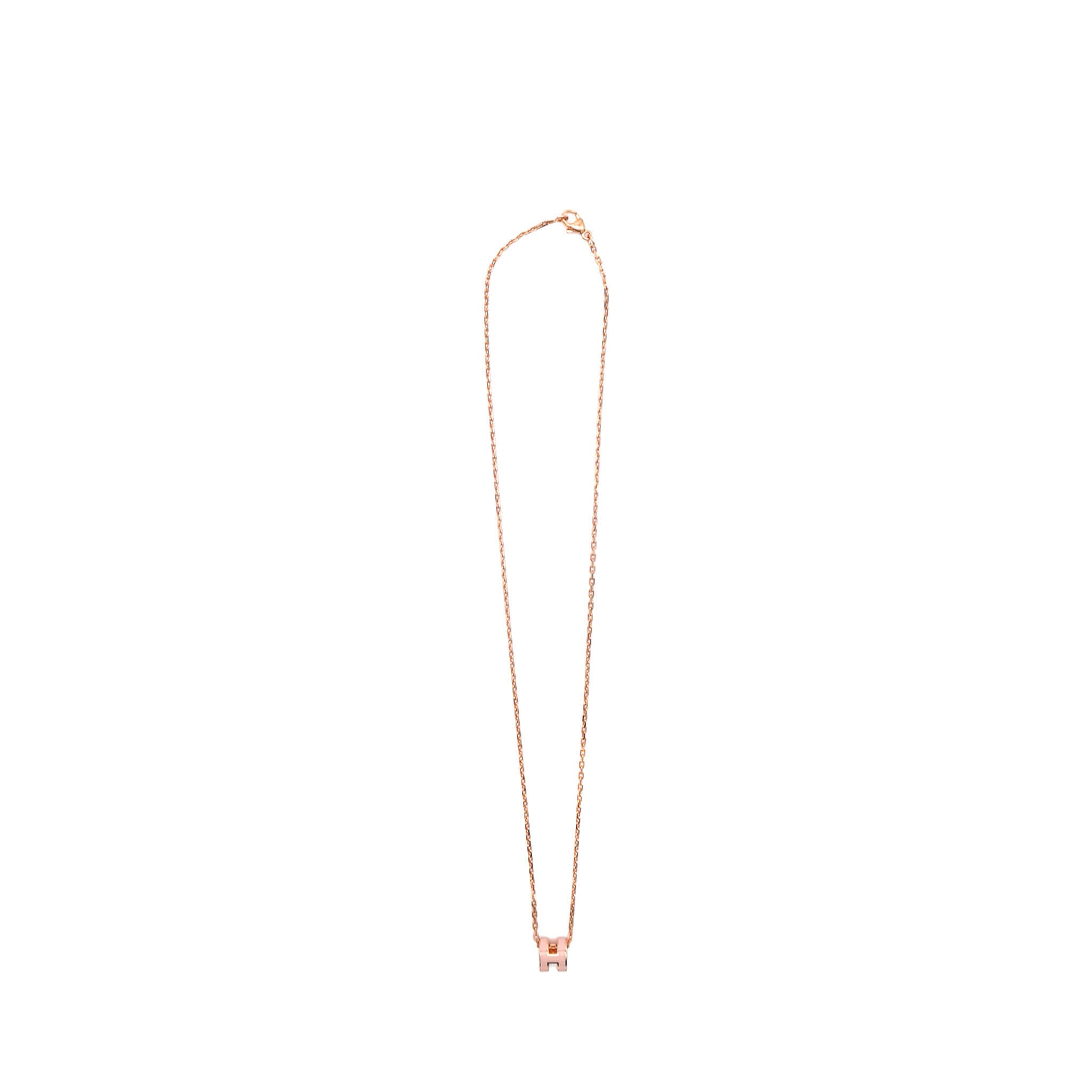 【HERMES】 miniポップ H ピンクローズドラジェ ✖️ゴールドネックレス HERMES Mini Pop H Rose Dragee Necklace in Pink Gold
