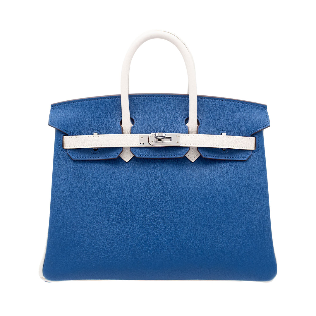 HERMÈS Birkin 25 SPO Bleu France/Nata Chevre Mysore Palladium Hardware (PHW) Stamp K