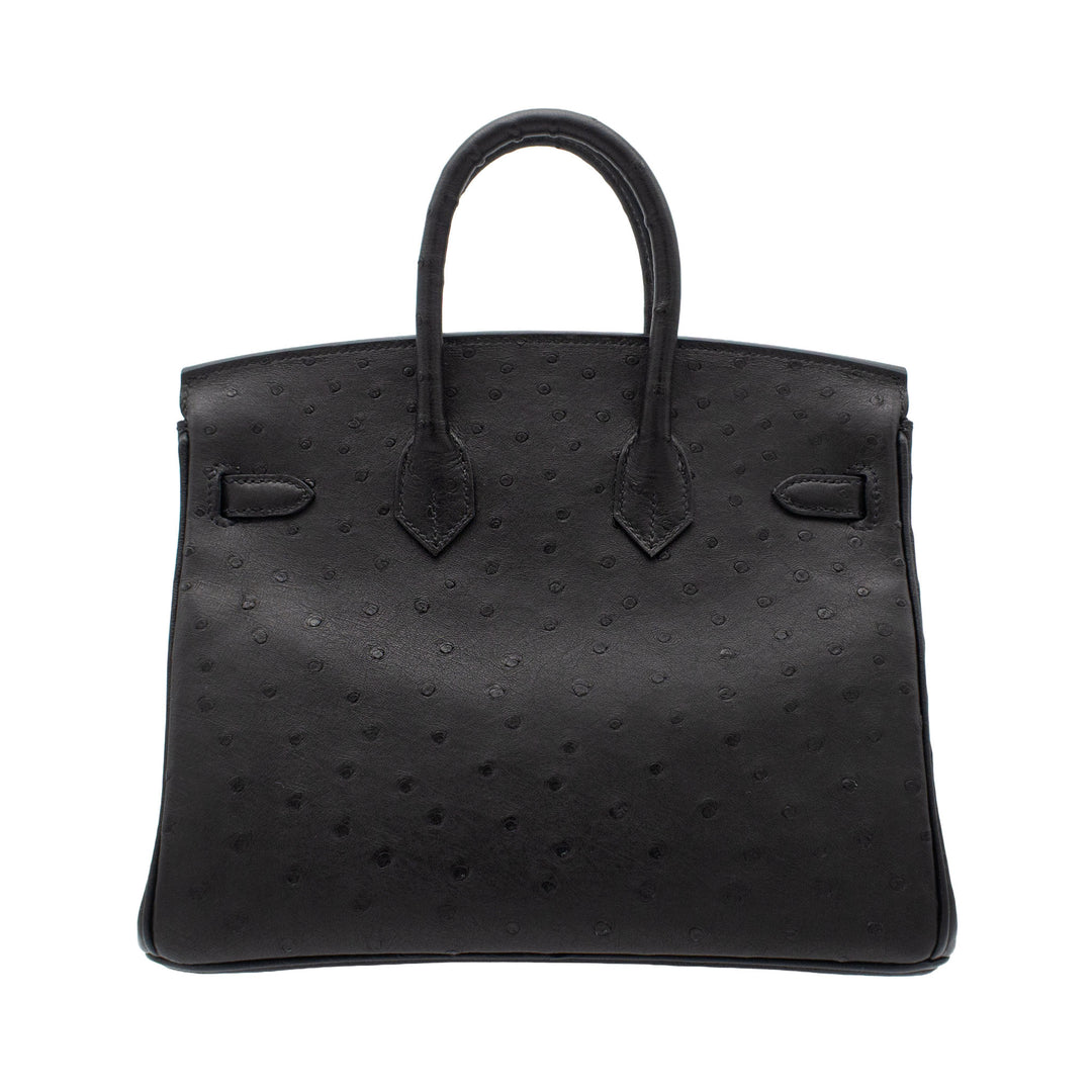 HERMÈS Birkin 25 Black Ostrich Palladium Hardware (PHW) Stamp G