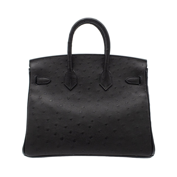 HERMÈS Birkin 25 Black Ostrich Palladium Hardware (PHW) Stamp G
