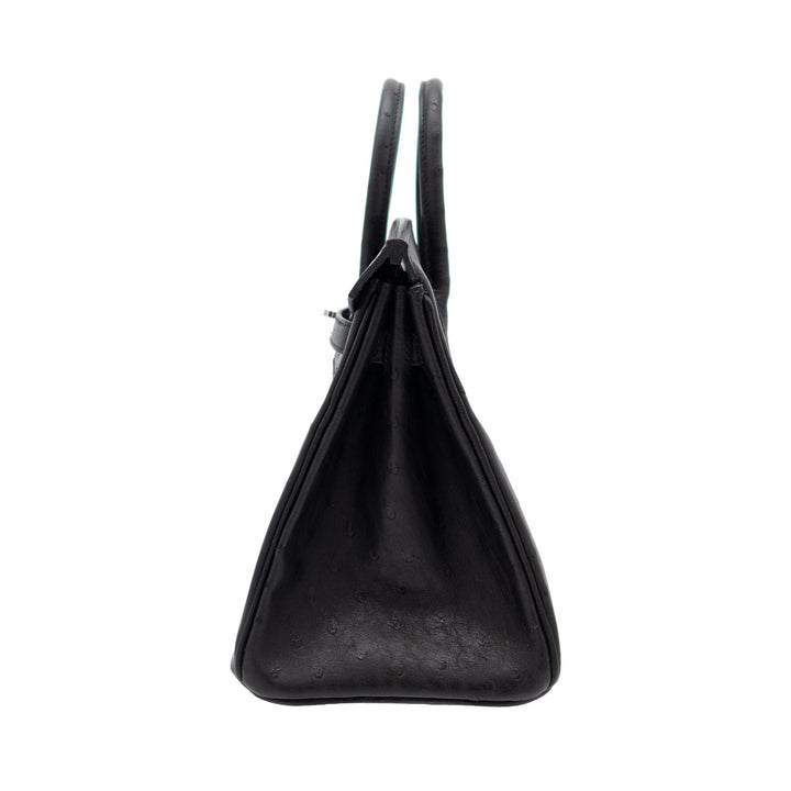 HERMÈS Birkin 25 Black Ostrich Palladium Hardware (PHW) Stamp G