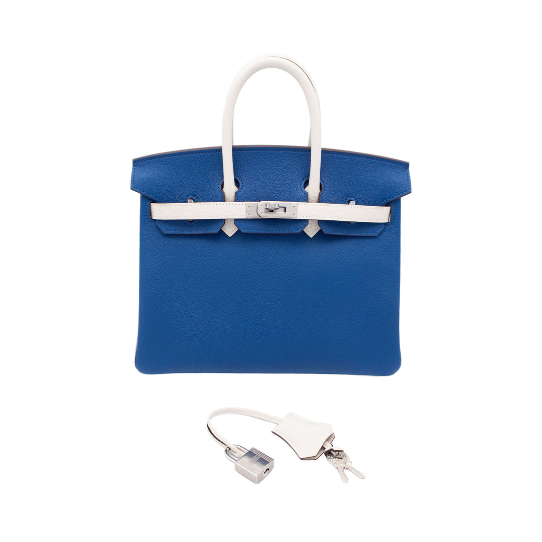 HERMÈS Birkin 25 SPO Bleu France/Nata Chevre Mysore Palladium Hardware (PHW) Stamp K