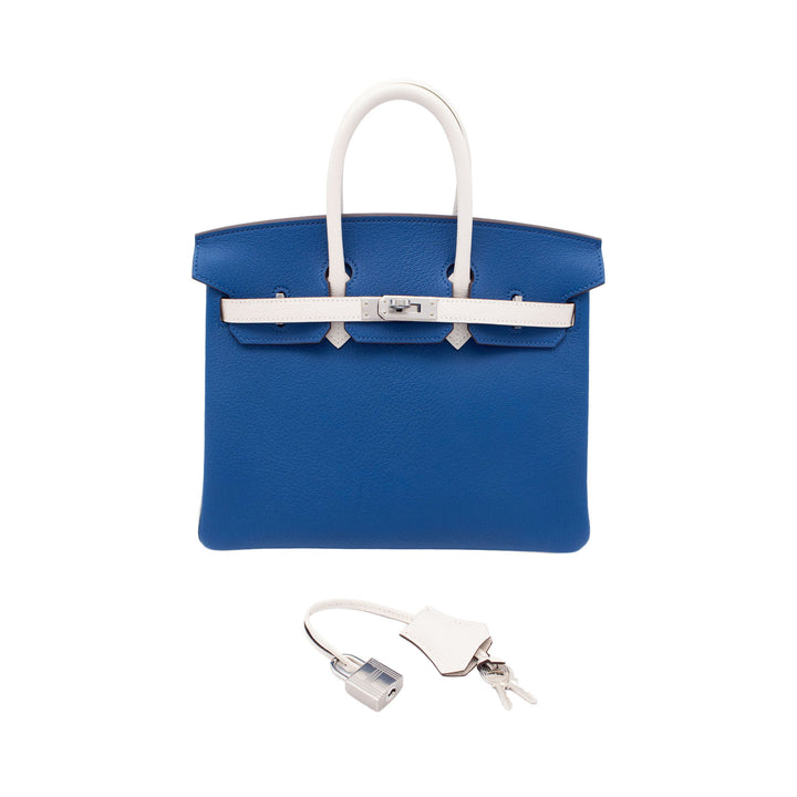 HERMÈS Birkin 25 SPO Bleu France/Nata Chevre Mysore Palladium Hardware (PHW) Stamp K
