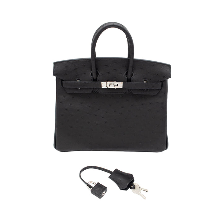 HERMÈS Birkin 25 Black Ostrich Palladium Hardware (PHW) Stamp G