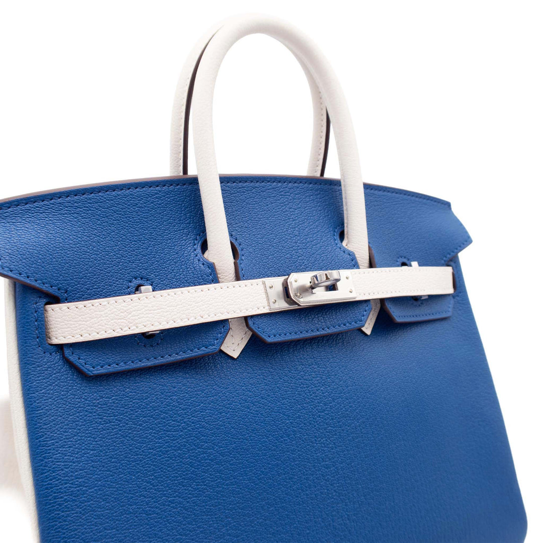HERMÈS Birkin 25 SPO Bleu France/Nata Chevre Mysore Palladium Hardware (PHW) Stamp K