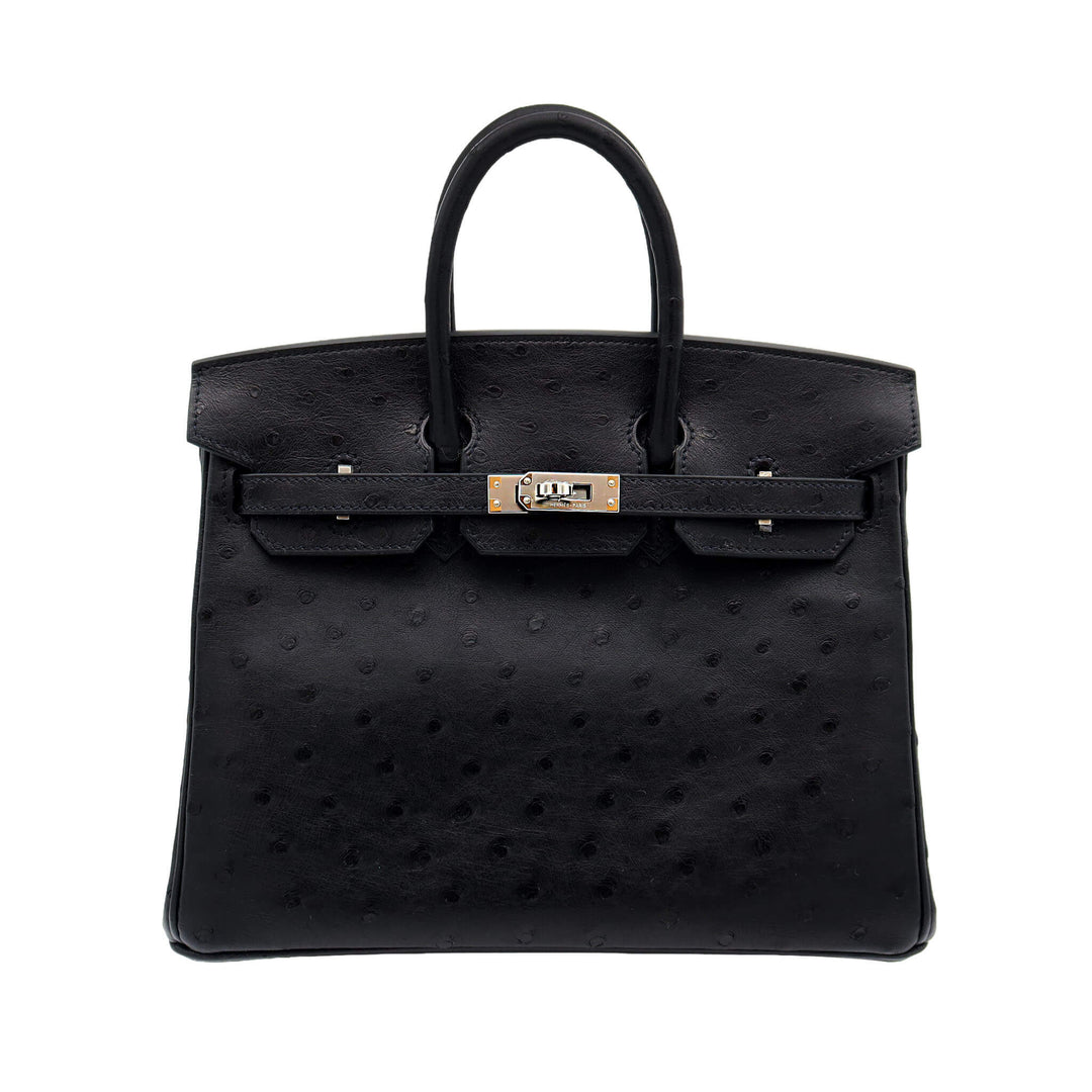 HERMÈS Birkin 25 Black Ostrich PHW Stempel G