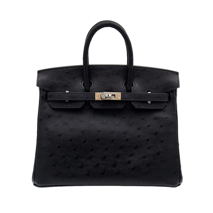 HERMÈS Birkin 25 Black Ostrich PHW Stempel G