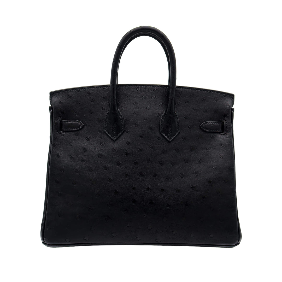 HERMÈS Birkin 25 Black Ostrich PHW Stempel G