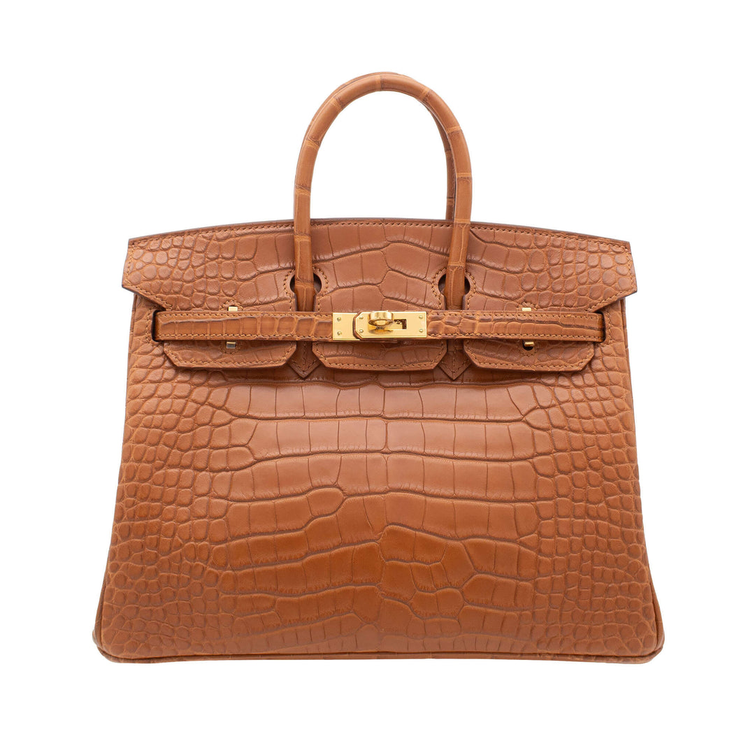 HERMES エルメス バーキン25 ゴールド アリゲーターマット ゴールド金具 W刻印 - GINZA CELIA