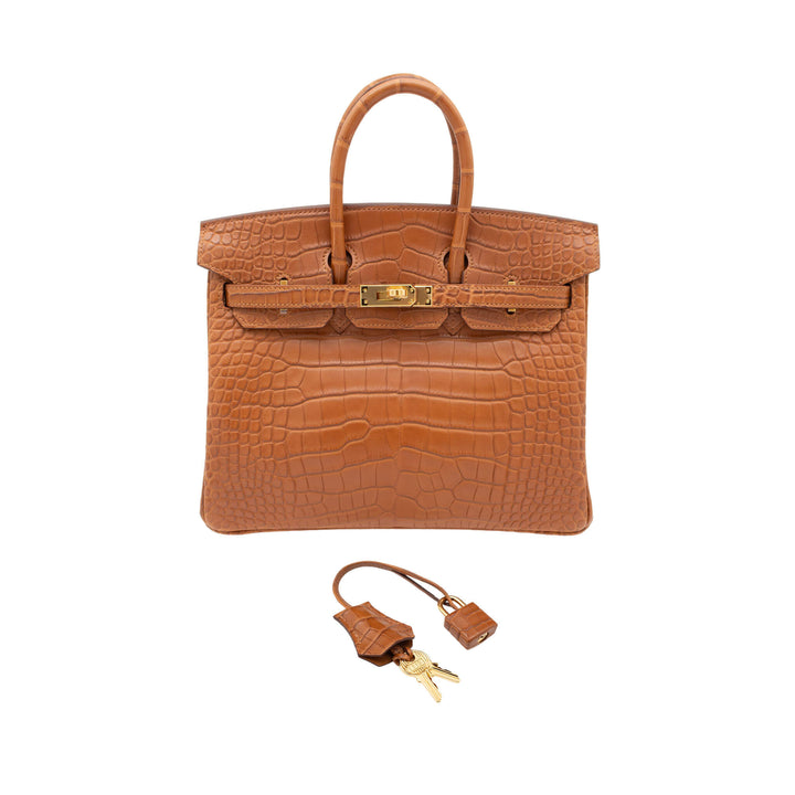 HERMES エルメス バーキン25 ゴールド アリゲーターマット ゴールド金具 W刻印 - GINZA CELIA