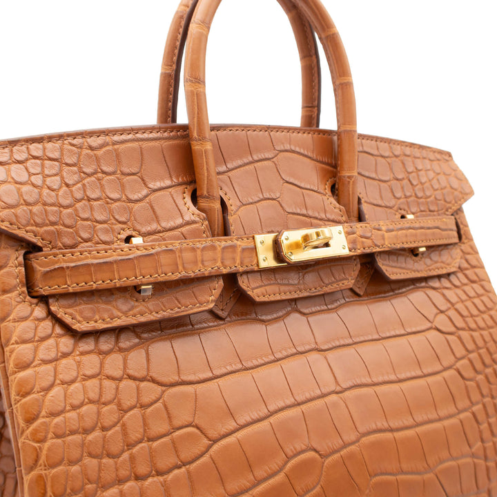 HERMES エルメス バーキン25 ゴールド アリゲーターマット ゴールド金具 W刻印 - GINZA CELIA