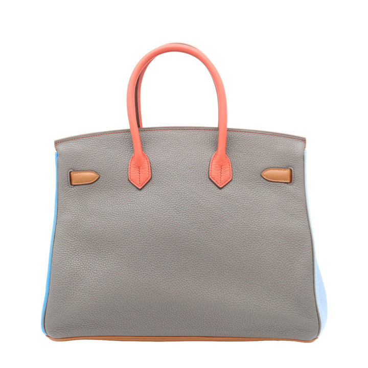 HERMES エルメスバーキン35　ルメスオレンジ/サンギーヌ/ブルーラン/ブルーイドラ/エタン/ゴールド　トリヨンクレマンス　シルバー金具　□P刻印